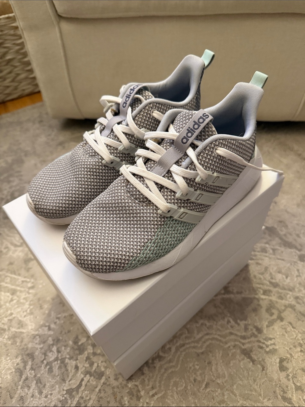 adidas Women's Grey Knit Sneakers with Mint Heel Tab